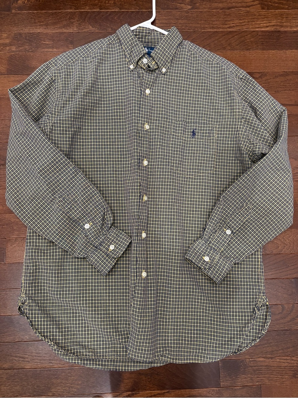 Polo Ralph Lauren McMeel Plaid Button Down Shirt Mens Large Yellow Navy Blue